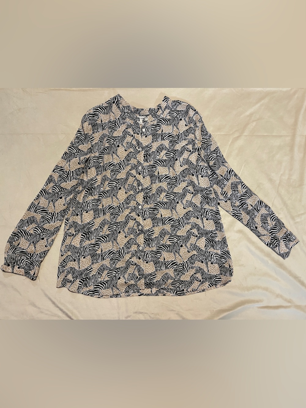 J. Crew zebra Animal Print Long Sleeve Blouse - Black & Cream